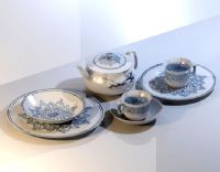 青花瓷器,茶壶,茶杯,碟子3D模型
