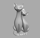 双猫,小猫雕塑3D模型