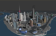 上海陆家嘴外滩,黄浦大桥,东方明珠,世贸大厦,3D建筑场景模型