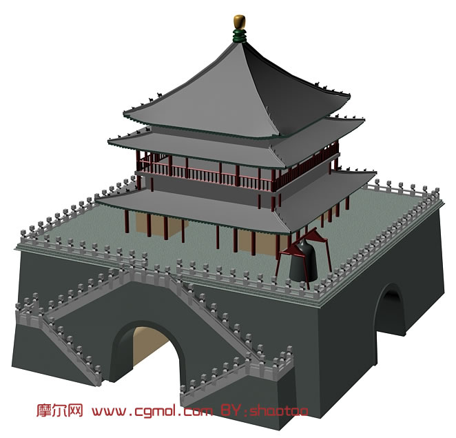 西安钟楼 塔楼3d模型 其他 场景模型 3d模型下载 3d模型网 Maya模型免费下载 摩尔网