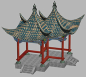双亭,亭子,园林建筑3D模型