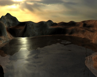 落日下的湖泊,自然场景3D模型
