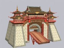扬州城门,中式建筑城楼3D模型
