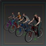 一组骑自行车人物，带动画及贴图