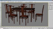 实木餐桌7件套3D模型