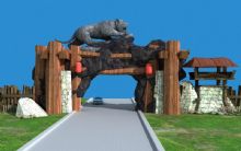 旅游区山门,动物园景区大门入口处场景3D模型