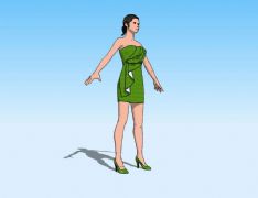 绿裙美女站式3D模型