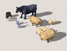 家畜禽母鸡和小鸡鹅猪牛,农家宝3D模型