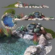 3D景观园林水池叠水石头模型