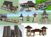 各种东南亚风格SU建筑景观模型组件