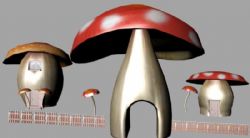 几所蘑菇房子组合成的卡通场景,fbx,obj,b3d等格式