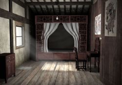 中式古典卧室场景模型,带白天和晚上两个作品