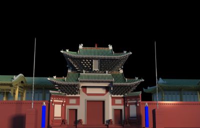 山陕会馆,古建精细模型（内含拴马桩等小品）,无贴图