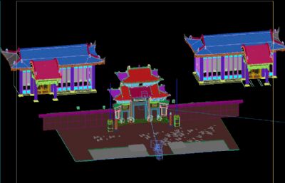 山陕会馆,古建精细模型（内含拴马桩等小品）,无贴图