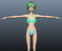 比基尼泳装绿色头发的萝莉maya模型