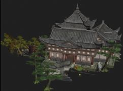游戏中的多种树木,寺庙