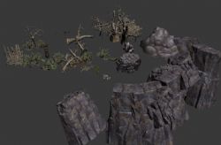 游戏中的尸骨,树木,绿植,山体等素材