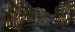 河边街道夜景maya模型