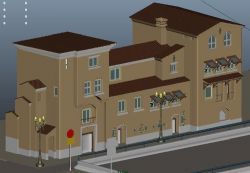 欧式街道旁房屋建筑maya模型