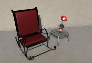 铁艺摇椅+玻璃方桌家具