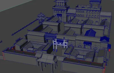 晋中曹家大院,三多堂,曹府maya模型