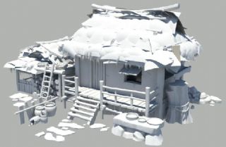 茅草屋,农村房子+猪圈maya模型