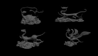 朱雀,玄武,青龙,白虎,中国神话的四方神灵max模型