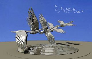 天鹅飞翔雕塑设计