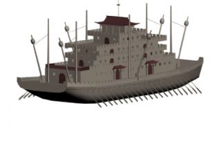 隋朝五牙大战舰,古代战船