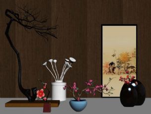 新中式摆件花艺器皿墙式陈设品组合