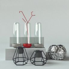 现代简约玻璃瓶金属镂空装饰