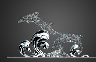 海豚戏浪max雕塑模型,无地砖贴图