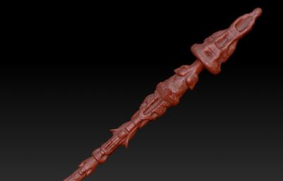 雕刻精细的木制法杖武器zbrush模型,带OBJ格式