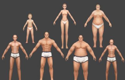 NPC标准形体男女老少裸模max模型