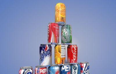 12款可口可乐和百事可乐的易拉罐包装C4D模型