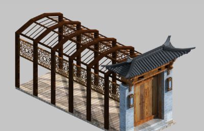 中式门头廊架两个max模型方案