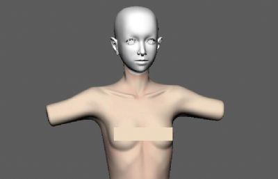 真实级别女性半身裸体maya模型