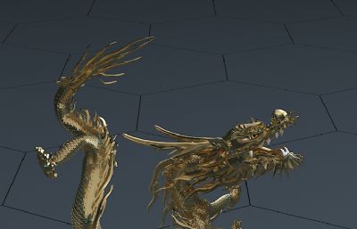 金龙,带骨骼,身体弯曲动画