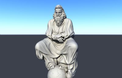 坐在地球上的老人雕塑设计maya模型