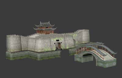 阊门,古城墙城楼3D模型