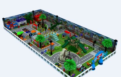 儿童室内淘气堡模拟现实交通小镇,无贴图