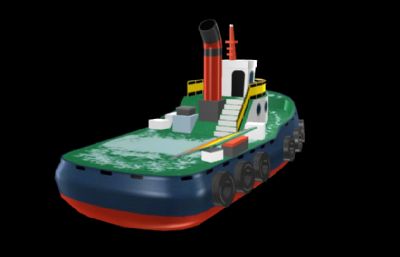 Q版卡通船,工程船,货运船游戏模型,MB,FBX,OBJ多种格式