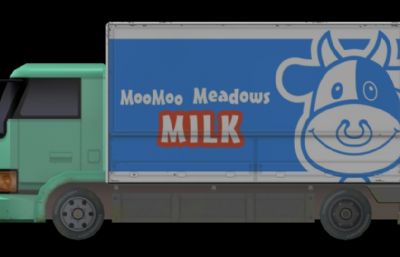 Q版卡通汽车,牛奶运输车游戏模型,MB,OBJ,FBX三种格式