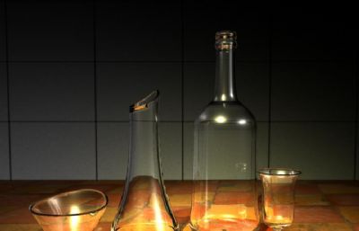 玻璃瓶,玻璃杯,器皿静物maya模型