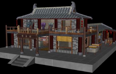 古代布店,染坊,布庄,布衣坊maya游戏场景模型