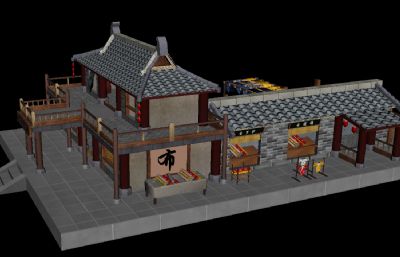 古代布店,染坊,布庄,布衣坊maya游戏场景模型