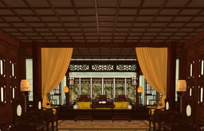 中式古代议事大厅,客厅maya精模