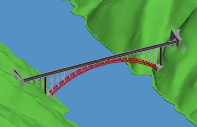 横跨山体拱形钢混桥max模型,没有图中的山体模型