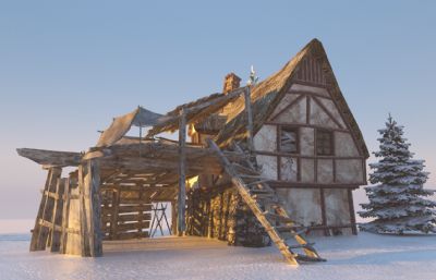 古建筑中世纪民居建筑3D模型(网盘下载)