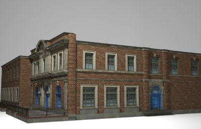 破旧复古的办公大楼建筑3D模型